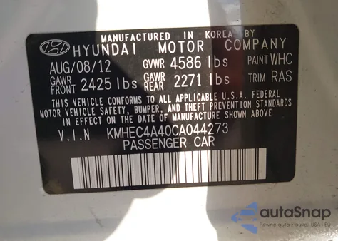 2012 Hyundai Sonata Hybrid из США, поврежденный, VIN KMHEC4A40CA044273